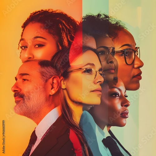 A multi-face collage of diverse business professionals in a dynamic composition, highlighting various expressions, ages, and ethnicities.