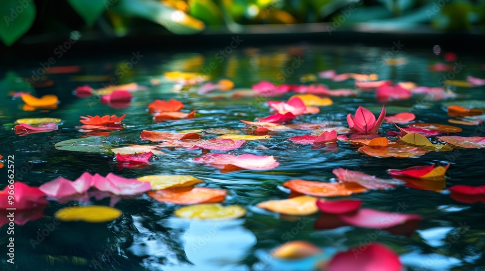 Colorful Petals Floating in a Pool of Water Colorful Petals Floating in a Pool of Water