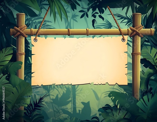 Tropical Jungle Bamboo Banner Design Sign Background in the Jungle photo