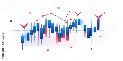 An Abstract Financial Chart With Candlestick Patterns And A Trend Line On A White Background, Representing Market Analysis. 3D Rendering