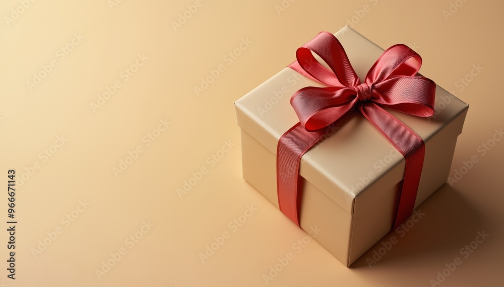 A close-up of a beautifully wrapped Christmas present with a red bow, set against a simple, neutral background, creating a festive and elegant holiday atmosphere. A close-up of a beautifully wrapped Christmas present with a red bow, set against a simple, neutral background, creating a festive and elegant holiday atmosphere.