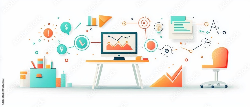 A flat design illustration of a business leader explaining a complex tactical plan to their team, with visual aids helping the team execute the strategy efficiently. Flat design A flat design illustration of a business leader explaining a complex tactical plan to their team, with visual aids helping the team execute the strategy efficiently. Flat design