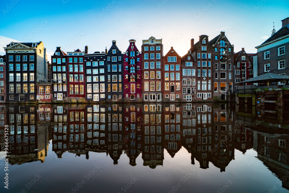custom made wallpaper toronto digitalAmsterdam Netherlands dancing houses over river Amstel landmark in old european city