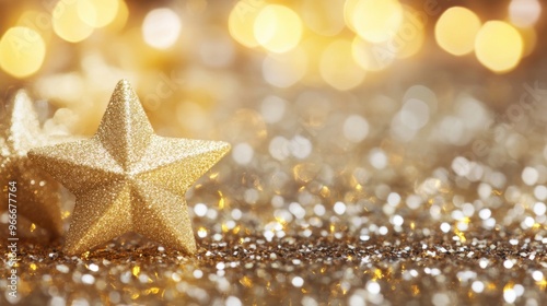 Golden stars glimmer against a shimmering background, evoking the warmth and magic of the holiday season