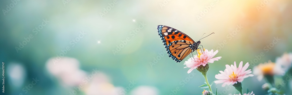 Beautiful butterfly sitting on a flower - web banner of spring, summer concept Beautiful butterfly sitting on a flower - web banner of spring, summer concept