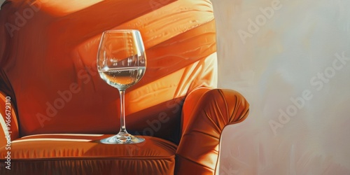 Glass of uzvar beverage and orange chair photo