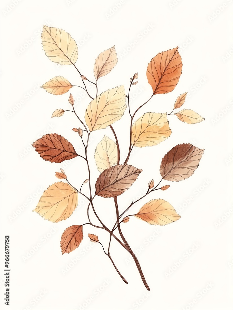 Fall leaf border, simple line art, minimalist style, neutral tones, isolated on white background