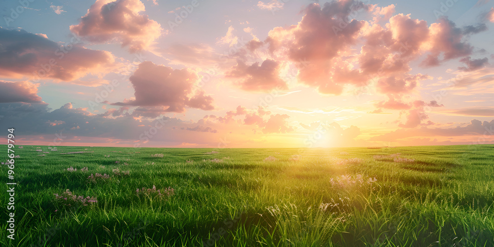 Vibrant Green Field Bathed in Sunrise Vibrant Green Field Bathed in Sunrise