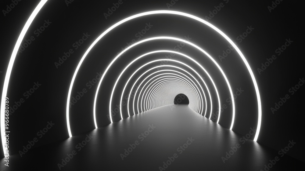 Fototapeta premium Illuminated Futuristic Tunnel with Geometric Architectural Design