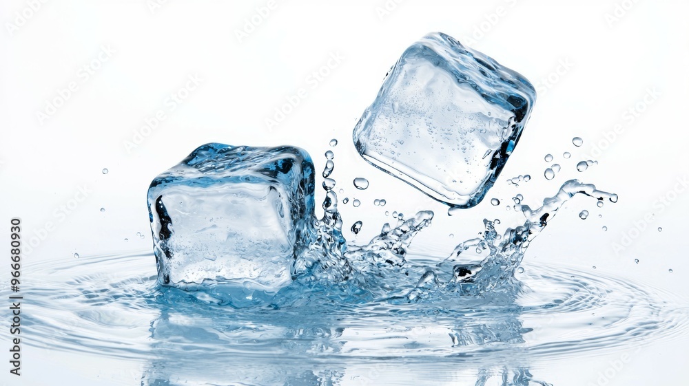 Two ice cubes are floating in a pool of water Two ice cubes are floating in a pool of water