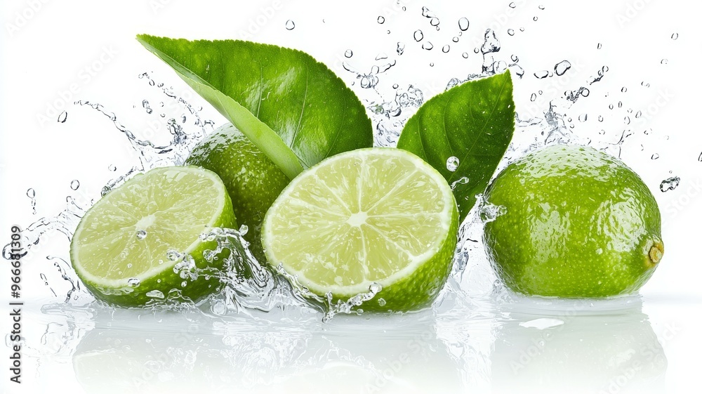 A lime is sliced and placed on a white background A lime is sliced and placed on a white background