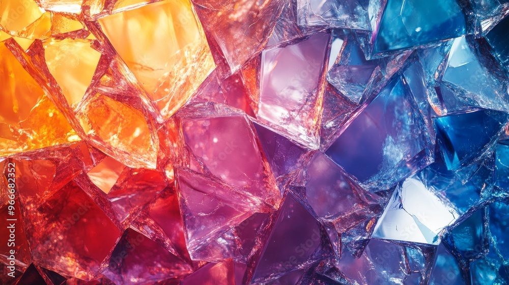 Close-up of a Multicolored Crystal with Facets and Reflections Close-up of a Multicolored Crystal with Facets and Reflections
