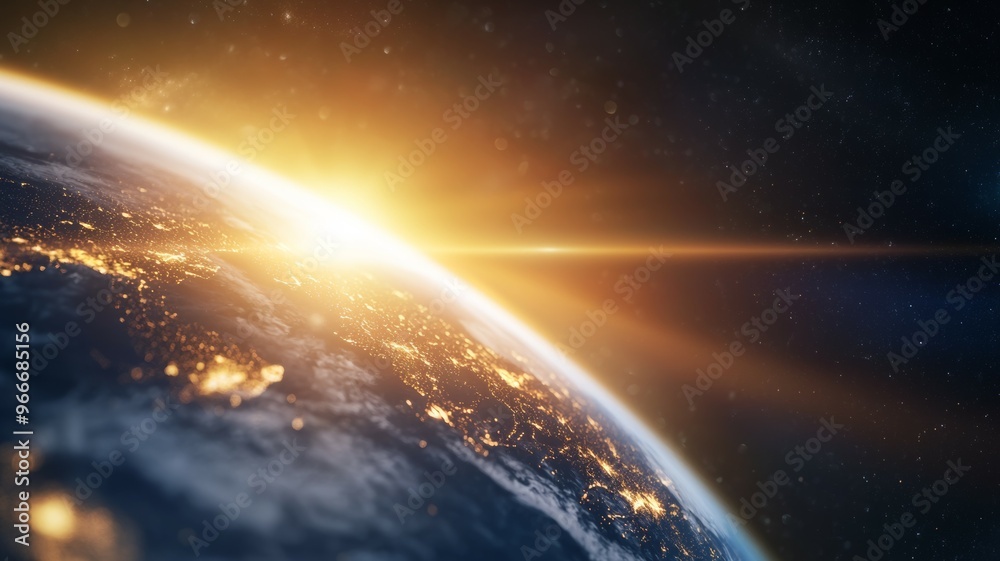 The sun is shining on the Earth, creating a beautiful and serene scene The sun is shining on the Earth, creating a beautiful and serene scene