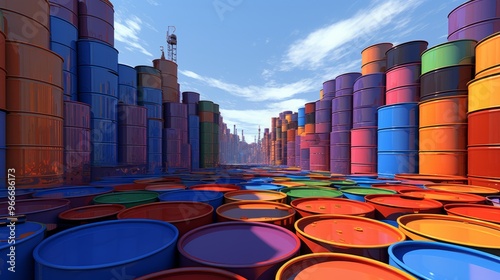 Obraz na płótnie a large amount of multi colored barrels are stacked w salonie