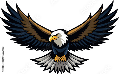 A cartoon eagle with its wings spread wide. The eagle is angry and ready to attack. The eagle is the mascot of a sports team