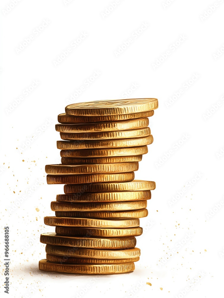 Coin stack clipart, payday concept, watercolor illustration, sharp outlines, gold coins, isolated on white background Coin stack clipart, payday concept, watercolor illustration, sharp outlines, gold coins, isolated on white background