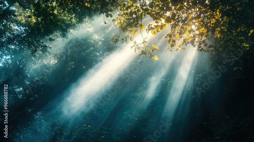 Bright rays illuminating a forest