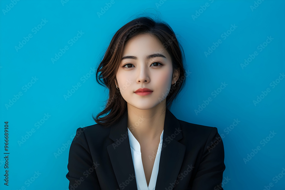 portrait business woman asian on blue background portrait business woman asian on blue background