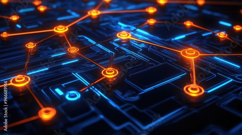 Digital nodes linked by glowing paths