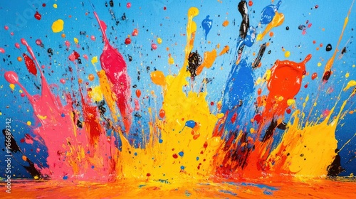 Dynamic paint splatters in artistic formation
