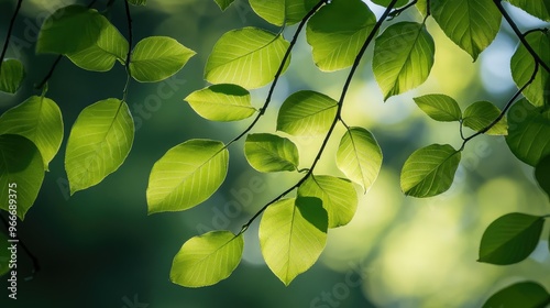 Fresh green leaves on tree branches