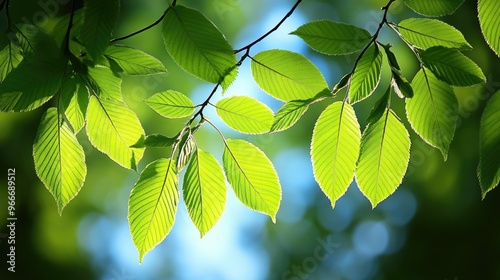 Fresh green leaves on tree branches