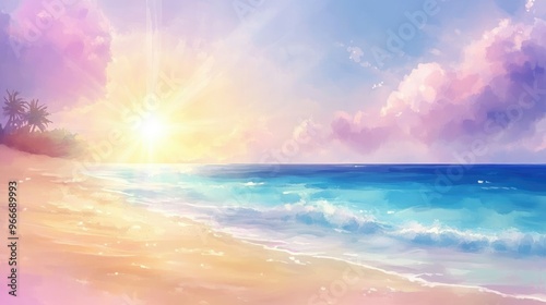 Bright sunbeams painting sky in pastel shades