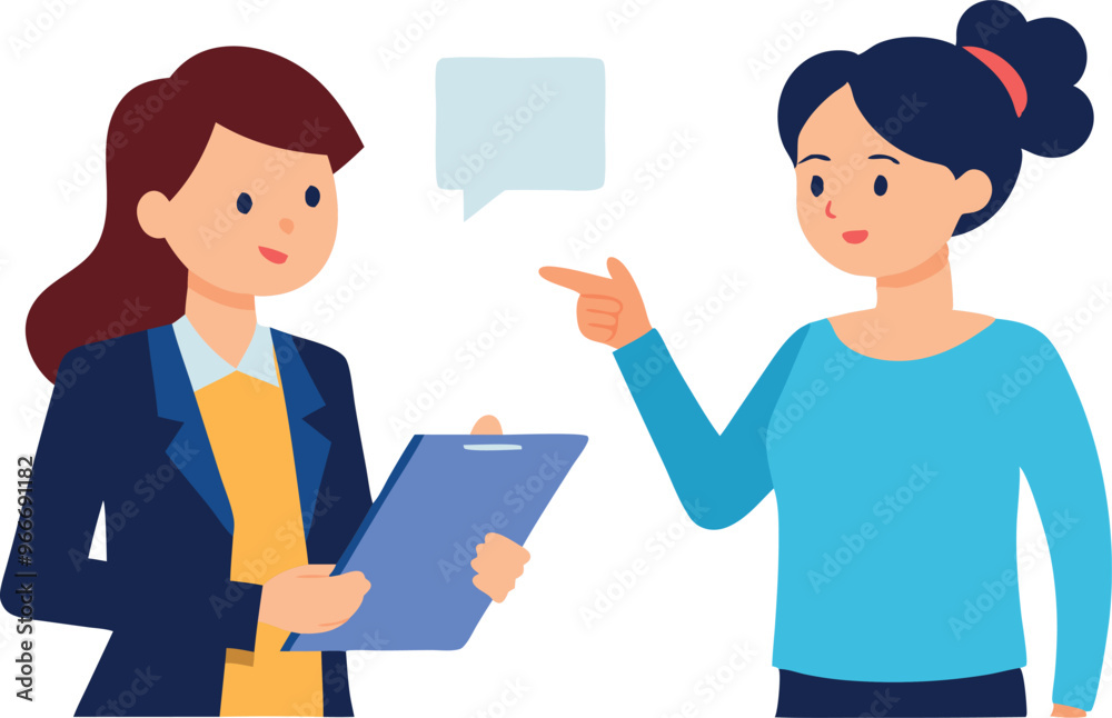 A woman is pointing at a clipboard while another woman looks at her. The clipboard has a list of things on it. Scene is serious and focused A woman is pointing at a clipboard while another woman looks at her. The clipboard has a list of things on it. Scene is serious and focused