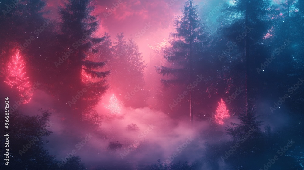 Obraz premium Ethereal Glow in a Foggy Forest