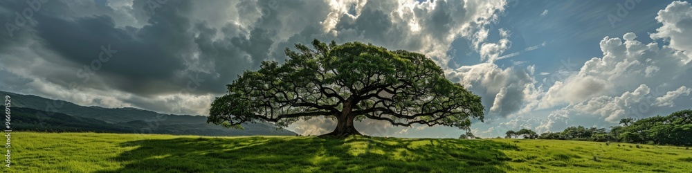 Tall tree in lush green meadow Tall tree in lush green meadow