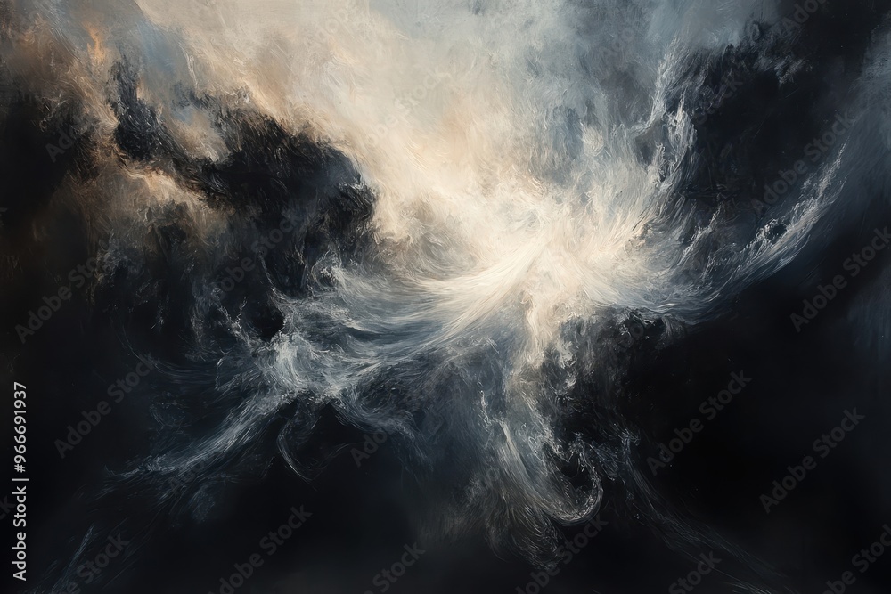 Abstract Digital Painting with White and Gray Swirls on a Black Background Abstract Digital Painting with White and Gray Swirls on a Black Background