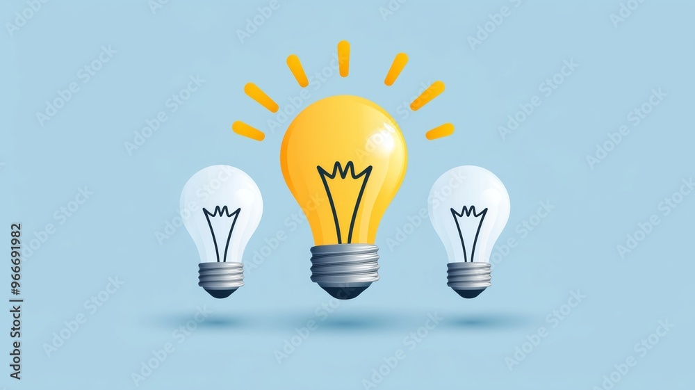 Three light bulbs are lit up, with one of them being the brightest Three light bulbs are lit up, with one of them being the brightest