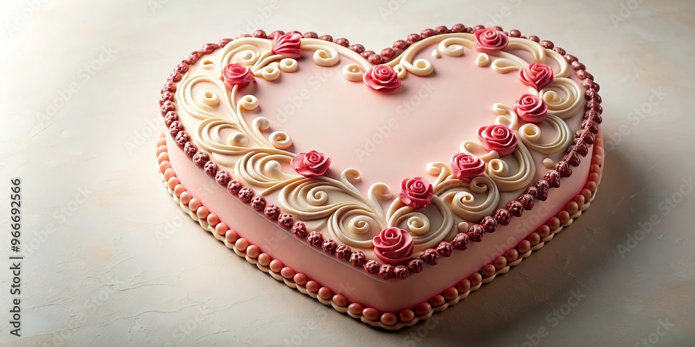 Fototapeta premium Heart shaped cake with intricate designs and decorations, perfect for romantic occasions