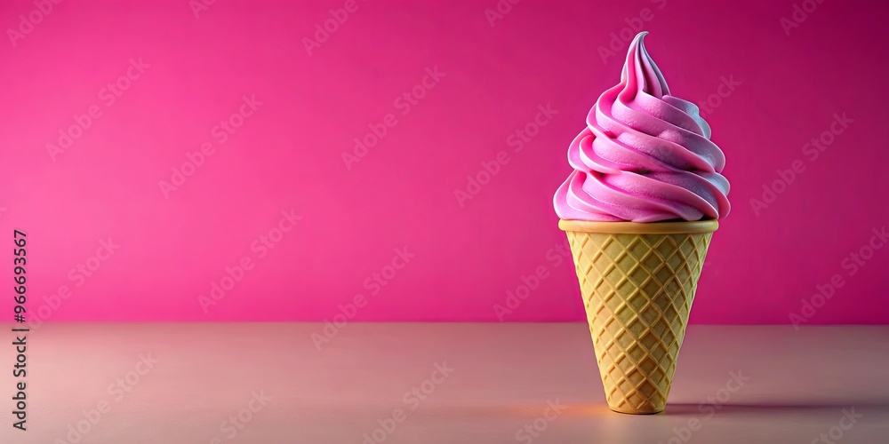 Vibrant soft-serve ice cream cone on a pink background Vibrant soft-serve ice cream cone on a pink background