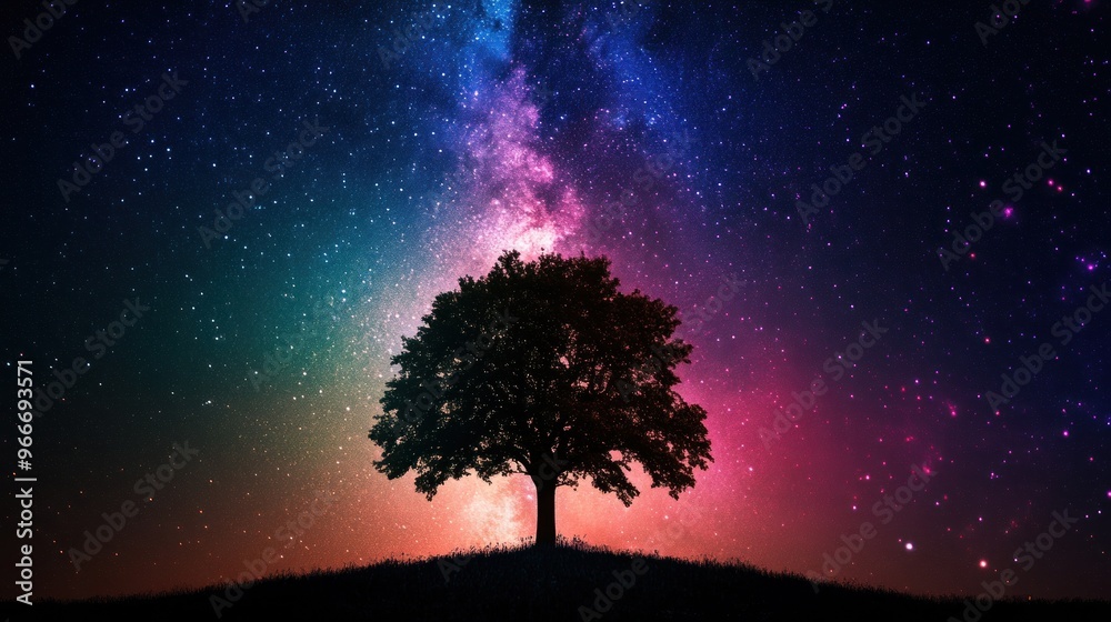 Silhouetted Tree Under a Starry Sky Silhouetted Tree Under a Starry Sky
