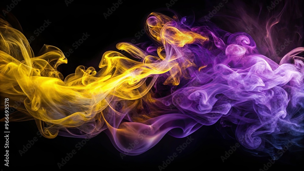 Obraz premium Abstract purple and yellow swirling smoke creating visually dynamic effect for stock photo