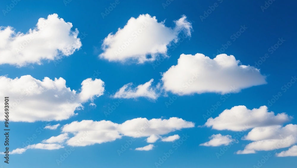 Fototapeta premium Clear Blue Sky with White Fluffy Clouds on a Sunny Day 