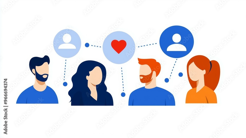 A group of people are connected by a heart A group of people are connected by a heart