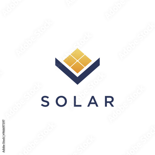 clean logo solar energy , v letter design with panel electric vector template