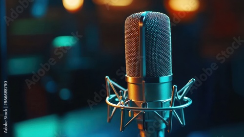 Studio Microphone with Blue and Orange Lighting