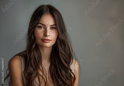 Beauty fashion portrait. Beautiful and fresh young woman. Long hair brunette - Generative AI