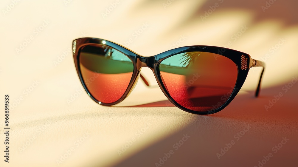 Retro Inspired Vibrant Teal and Red Sunglasses on Textured Backdrop Retro Inspired Vibrant Teal and Red Sunglasses on Textured Backdrop