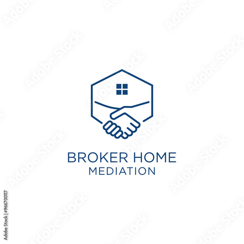 Real estate home deal handshake logo agent mediation broker properties design vector