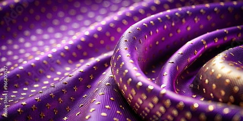 Close up of purple and gold patterned cloth with purple background and gold dots photo