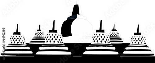 Black and white illustration of Borobudur temple