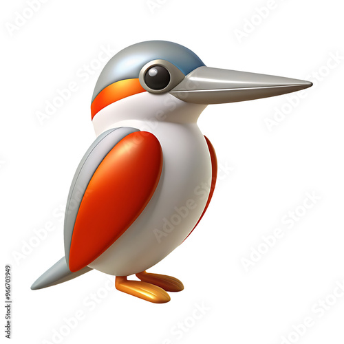 kingfisher icon white and orange color in plastic 3d style photo