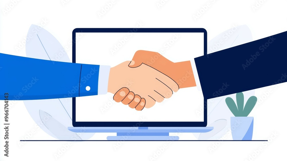 Two people shaking hands on a computer screen Two people shaking hands on a computer screen