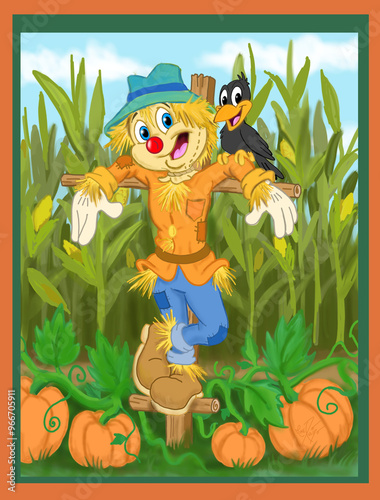 Autumn Harvest Scarecrow and Friend
