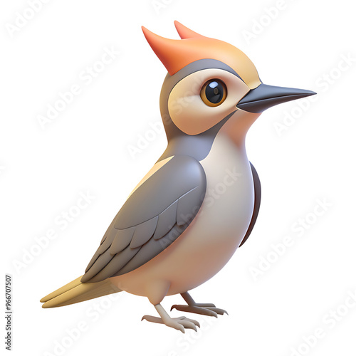 woodpecker icon bright grey multicolor in plastic 3d style