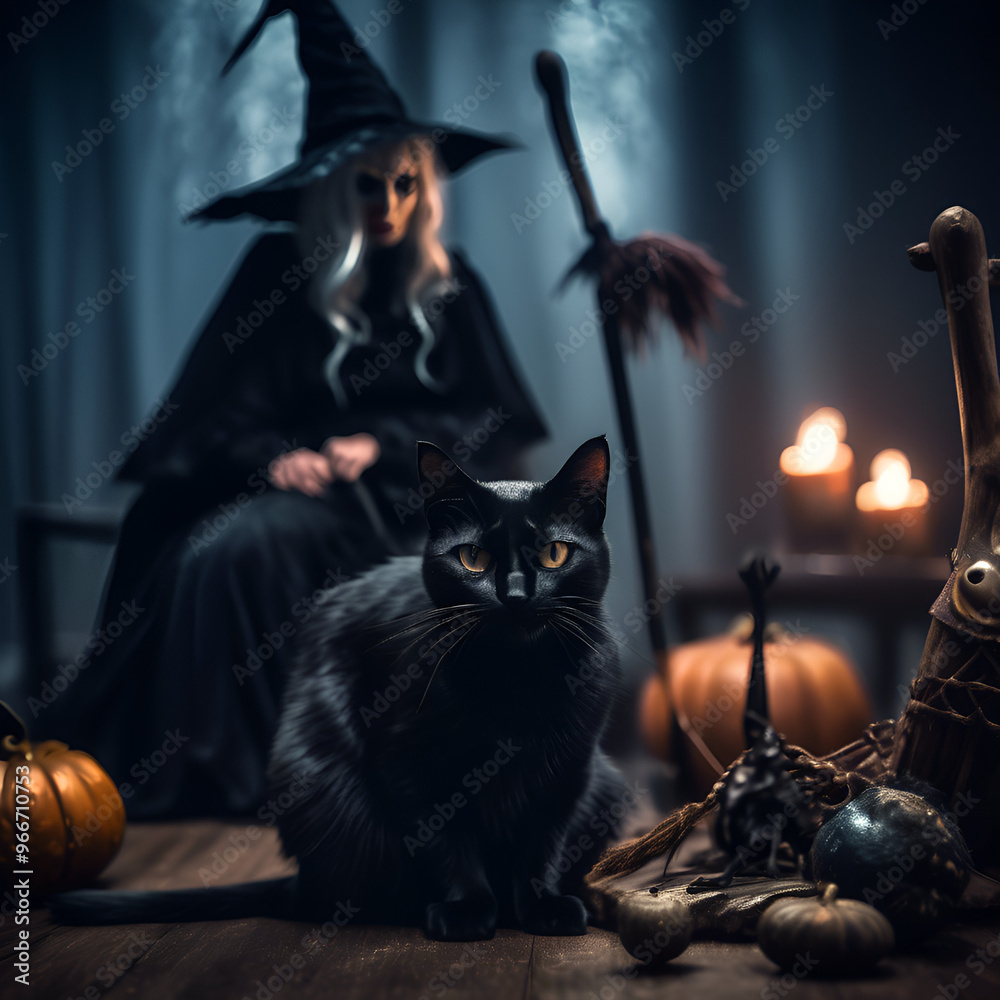 halloween cat and witch halloween cat and witch